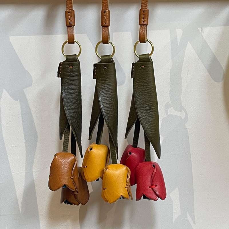 郁金香挂件 全牛皮花朵包包挂饰钥匙扣饰品玫瑰花创意车挂品