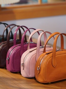 水晶植鞣牛皮 小豌豆手提斜挎复古百搭彩色简约休闲