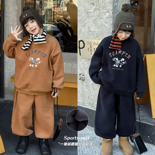 90-150CM男童冬款可爱小马印花宝宝两件套加绒圆领卫衣儿童套装潮