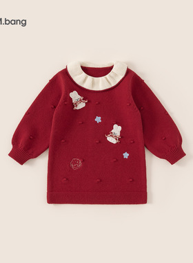 80-140CM童装冬款甜美女宝宝荷叶领年服裙子女童毛衣裙儿童连衣裙