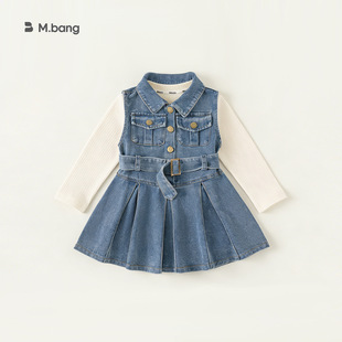 童装春款儿童上衣收腰牛仔裙儿童套装连衣裙女童两件套90-140CM