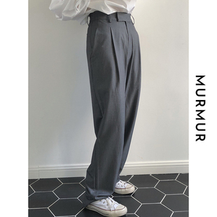 女韩版 MURMUR春夏新款 高级灰直筒西裤 CHIC简约OL高腰垂感长裤 法式