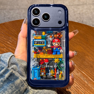 适用苹果17promax手机壳新款积木马里奥iPhone17蓝色17pro高级感16硅胶15女款14透明13小众12全包防摔11超火