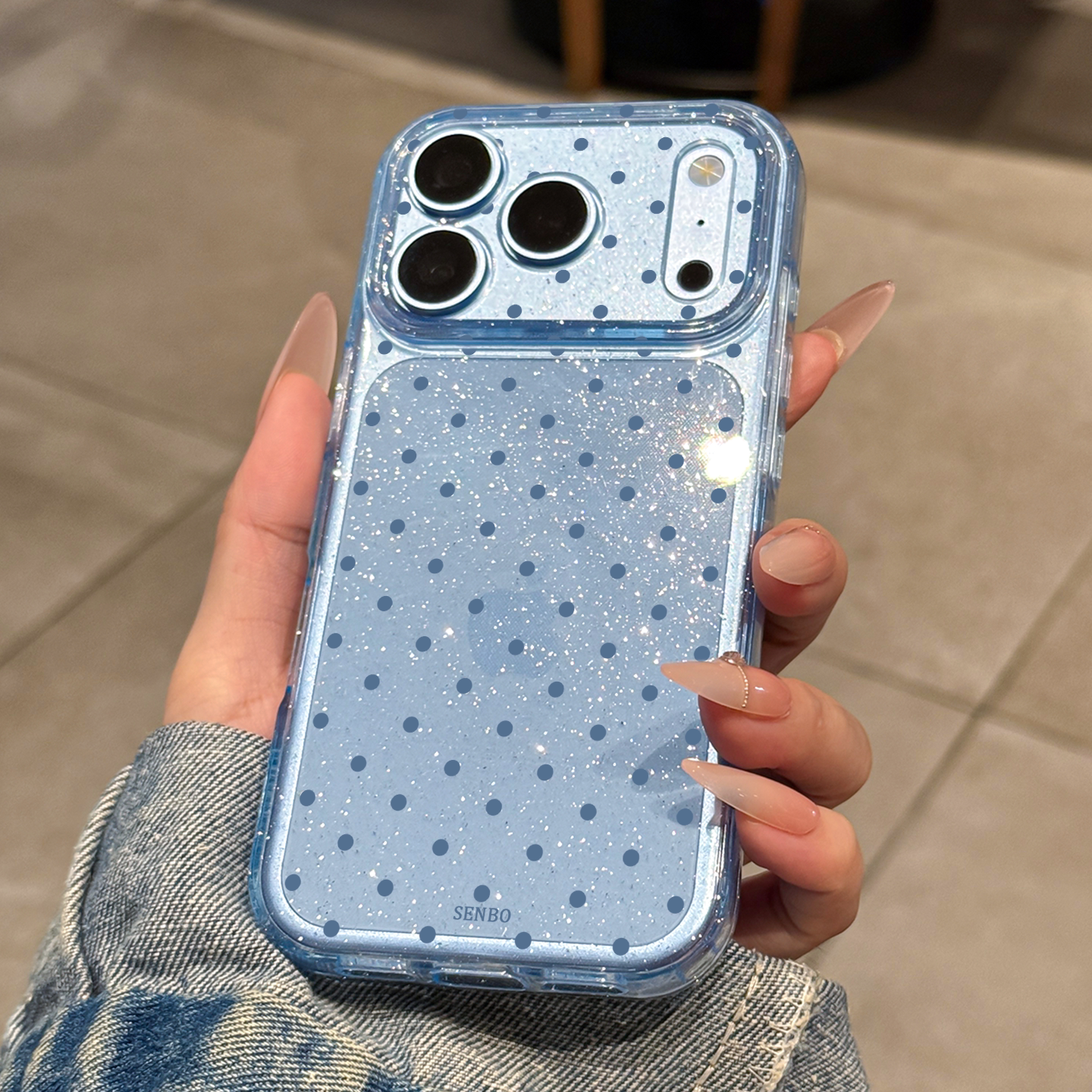 适用苹果18promax手机壳新款iphone18pro全包防摔17promax闪粉波点17pro硅胶pm蓝色保护套高级感超好看小众女