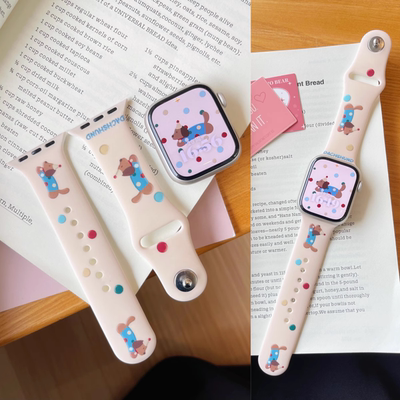 适用iwatch10手表带新款苹果手表applewatch8表带可爱卡通s9/8/7/6/5代ultra波点腊肠狗se夏天女款男情侣硅胶