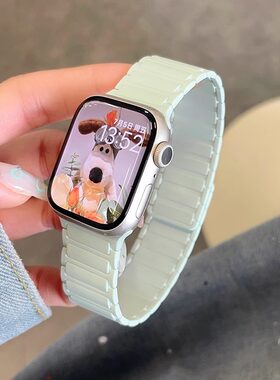 适用iwatch9苹果表带s10手表工字纹男applewatch硅胶磁吸回环S8机甲风专属表带7/6/5新款ultra炫酷女款高级感