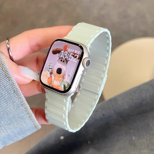 适用iwatch9苹果表带s10手表工字纹男applewatch硅胶磁吸回环S8机甲风专属表带7/6/5新款ultra炫酷女款高级感