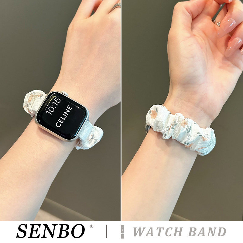 适用苹果iwatch12/11手表S10表带applewatch9新款碎花发圈表带s8/7/6智能手表se代弹力ultra夏季女款创意腕带