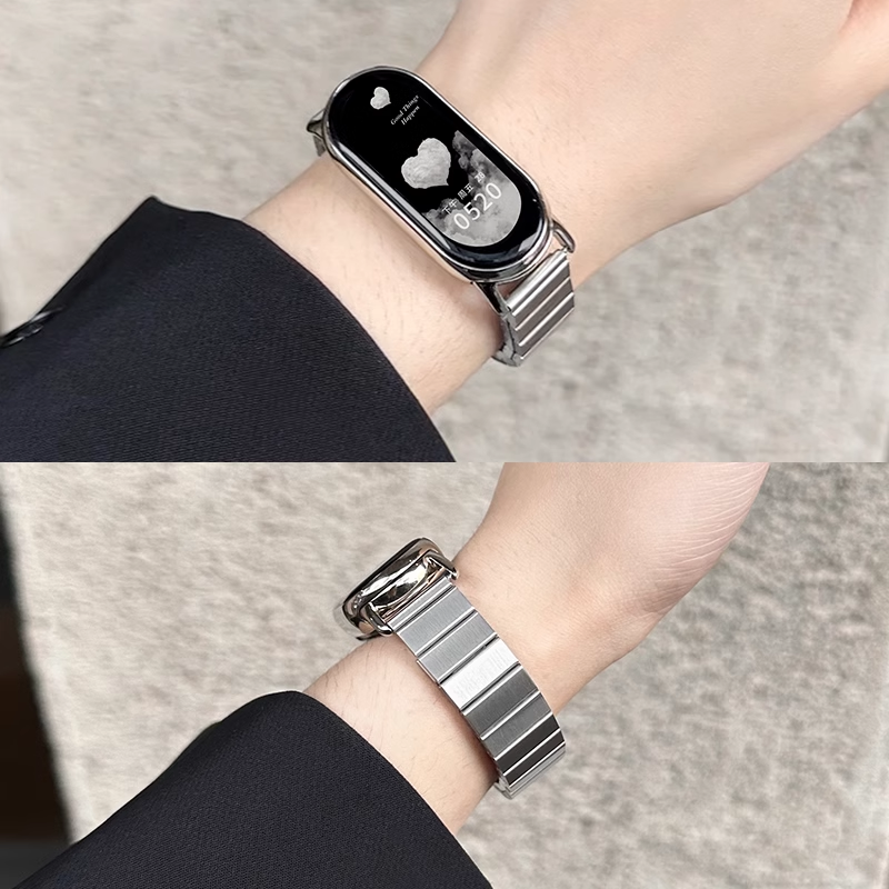 适用小米手环9手表带不锈钢小米8手环新款一株钢表带m7/6/5/4/3智能运动腕带NFC版金属夏季男女款高级感时尚