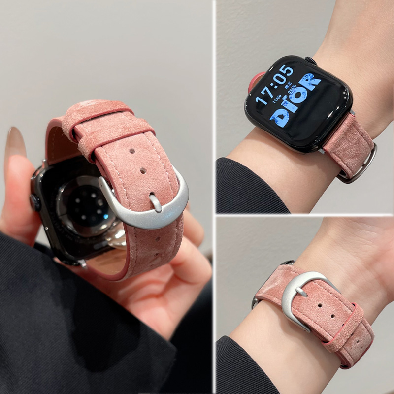 适用s9苹果手表表带iwatch10毛呢皮质表带Apple Watch8/7/6新款秋冬腕带s5/4/se代女高级感男时尚41/40/45mm