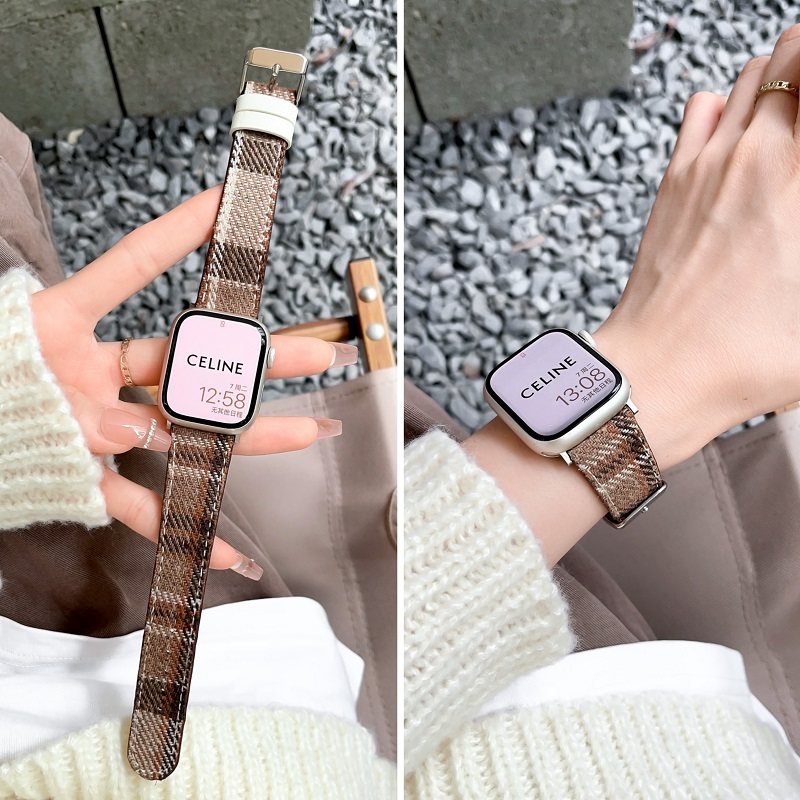 iwatch复古格纹皮质表带图片
