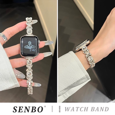 适用于iwatch10苹果手表表带s9女夏季新款applewatch8765代表带锆石X钻金属腕带小众SE时尚41mm40高级感女款