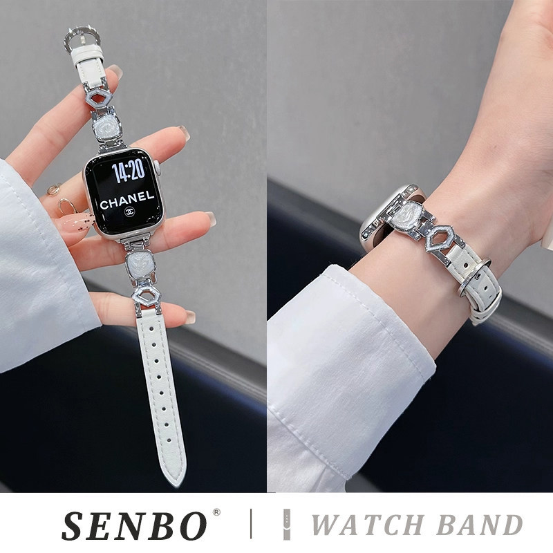 适用于苹果s11/10专用手表带iwatch12新款applewatch9/8/7真皮se代金属腕带女士夏季时尚的高级小众质感运动图片