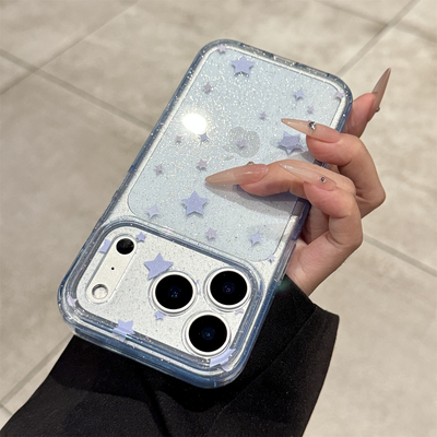 适用苹果17promax蓝色闪粉星星