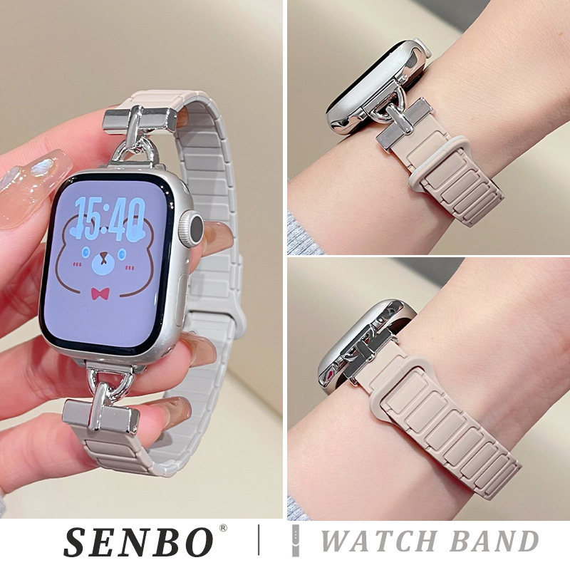 适用iwatch10苹果手表带ultra3D字二代三株磁吸硅胶表带s9夏季透气s8智能运动腕带7/6/5/4/se代男女款高级感图片