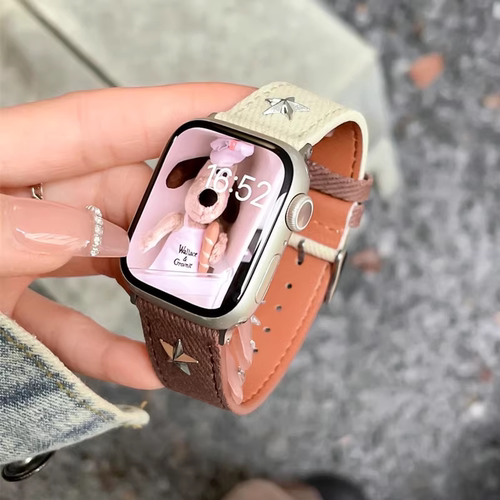 秋冬新款铆钉拼色牛仔iwatch表带