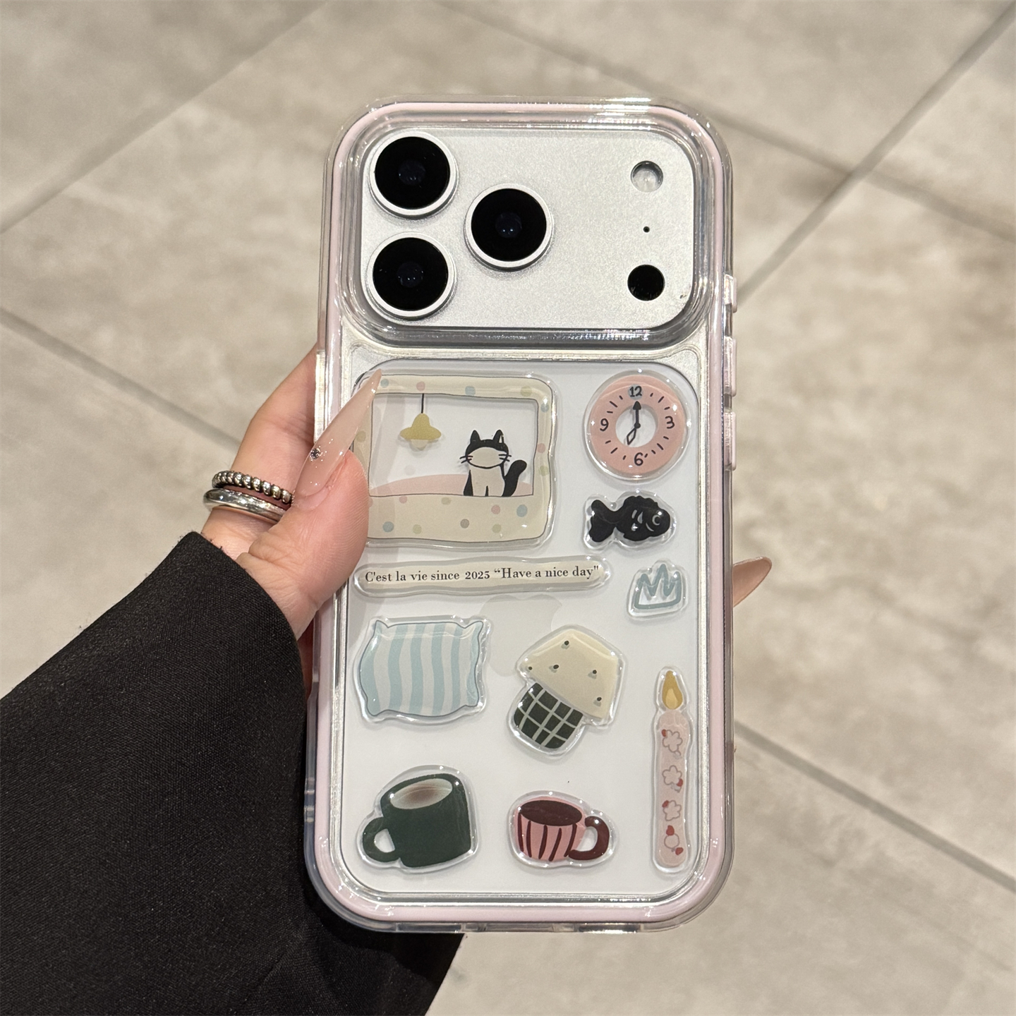 适用苹果17promax粉色猫咪贴纸