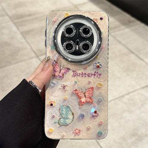 适用华为mate70闪粉油画蝴蝶外壳