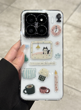 适用小米15手机壳新款小米15pro可爱猫咪贴纸14高级感xiaomi14pro镜头全包防摔14透明mi13超薄13pro小众女款