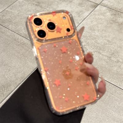 适用苹果17promax橙色闪粉星星