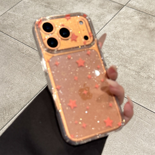 适用苹果17promax橙色闪粉星星