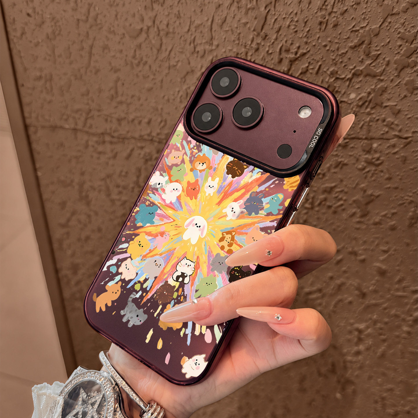 适用于苹果18pro手机壳新款iPhone18promaax酒红色渐变磨砂高级感可爱小动物17pro全包防摔16pro男女卡通流行