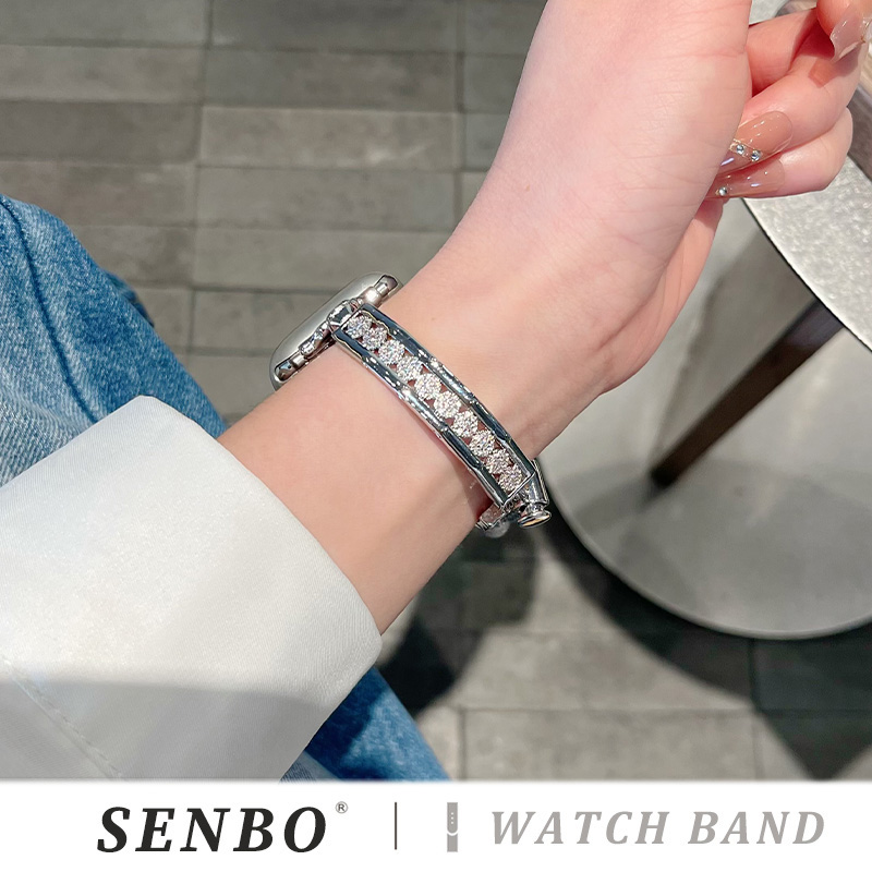 适用s10苹果手表带iwatch9新款钉子镶钻链条s8手镯式金属表带s7/6/5/4/se代夏季轻奢ultra3高级女时尚男情侣