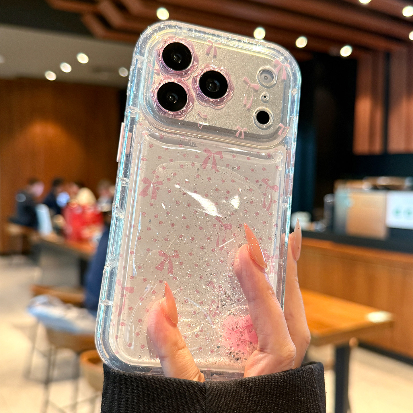 适用苹果17promax手机壳新款iphone17粉色流沙蝴蝶结