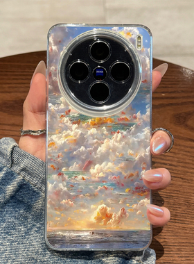 适用vivox200pro手机壳镜头全包vivox200新款防摔海上生花艺术x200promini高级感x100超薄x100pro唯美ins女款