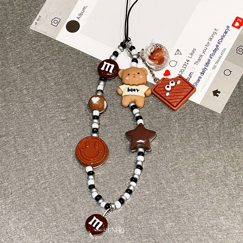 【圣铂】手机挂绳秋冬新款m豆小熊饼干挂绳可爱手工挂件手机相机耳机防丢手腕挂链高级感创意女u盘挂绳精致感