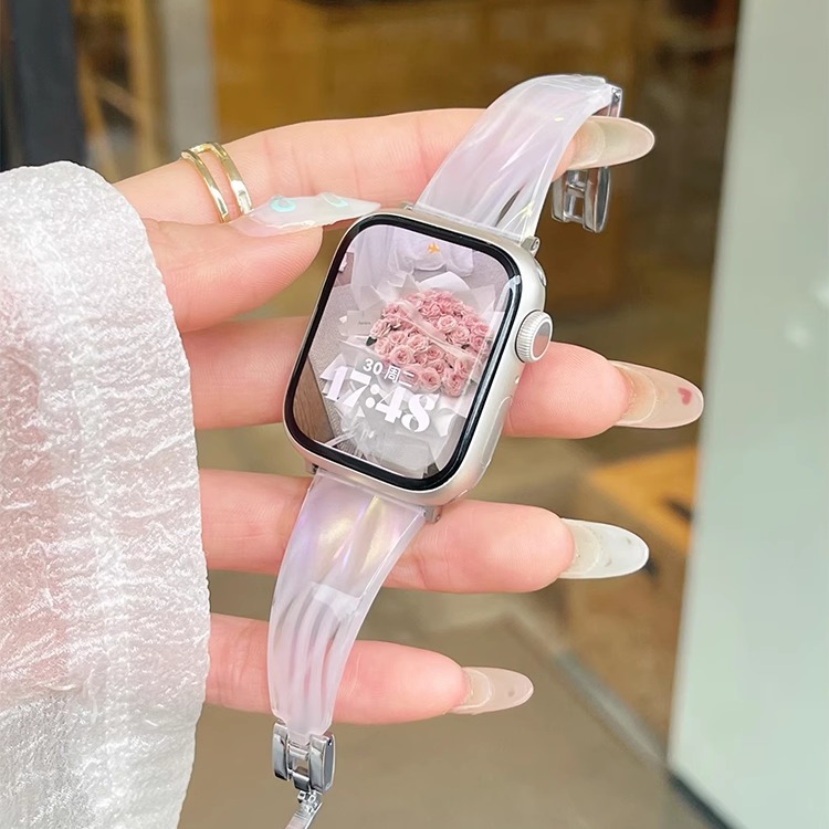 适用iwatch10手表带新款s10苹果手表applewatch98765代se表带s9树脂金属ultra高级感小众42/46mm女夏天手镯式