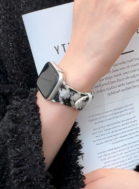 适用苹果iwatch9手表表带s10秋冬新款applewatch7/6/5/4代手表带41/45mm40高级女小众se新年watchs8毛呢皮质