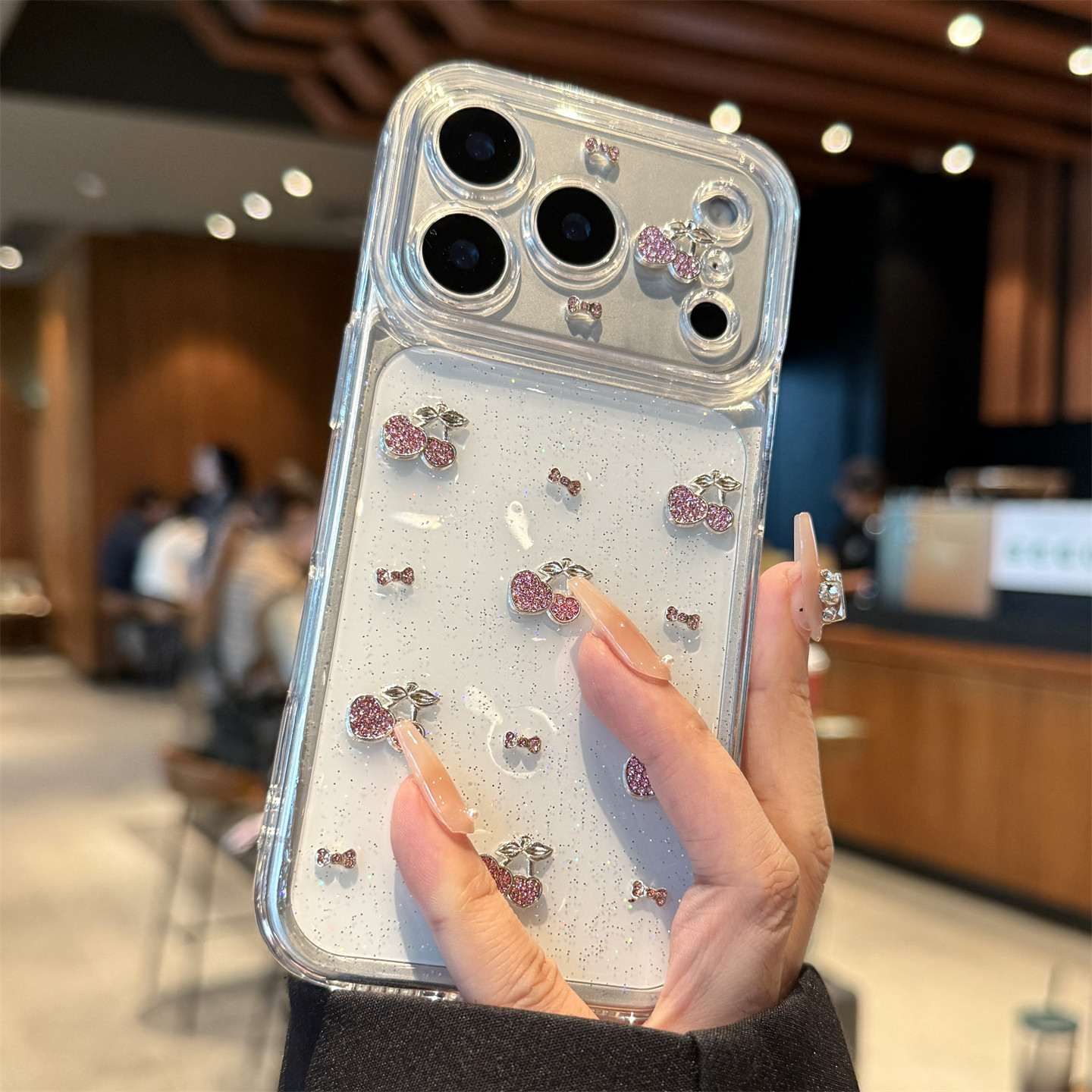 适用苹果17promax手机壳新款iphone17粉色樱桃蝴蝶结