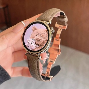4pro蝴蝶扣腕带41mm真皮gt2秋冬女款 GT4荔枝纹小羊皮gt3pro智能手表watch5 高级男专用 5表带新款 适用华为gt6