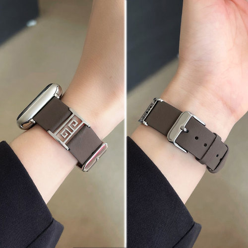 适用苹果手表表带Apple Watch10金箍皮质表带新款iwatch9真皮s8/7/6/5/4/se代运动腕带男女款时尚41/40/45mm