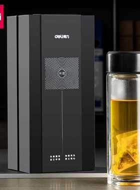 得力17660高硼硅玻璃杯320ML双层防烫带茶隔304不锈钢盖商务礼盒