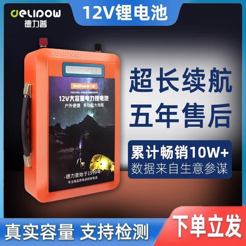 德力普12v锂电池电瓶大容充电器磷酸铁锂应急24伏户外移动电源