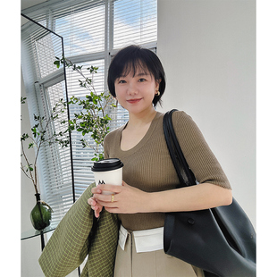 针织衫 糖皮出品 U领五分袖 48支扬子精纺羊毛 天衣无缝一体成型