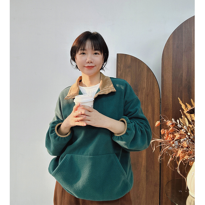 糖皮出品 身心舒畅 纽扣半高领 冬季锁温宽松套头摇粒绒卫衣