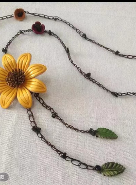 牛皮棉麻绳子女新中式复古项链长