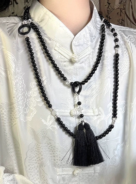 合金玻璃圆珠女新中式斜挎项链长