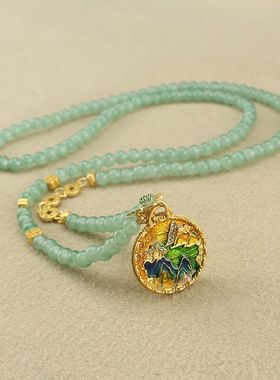 复古文艺毛衣链玻璃圆珠女铜合金