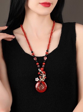 风金鱼琉璃花朵高档毛衣链长款女