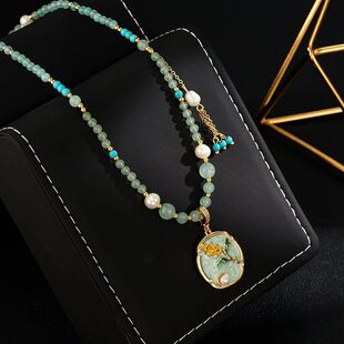 新中式国风复古滴釉花朵串珠项链女长款小清新珍珠流苏毛衣链高级