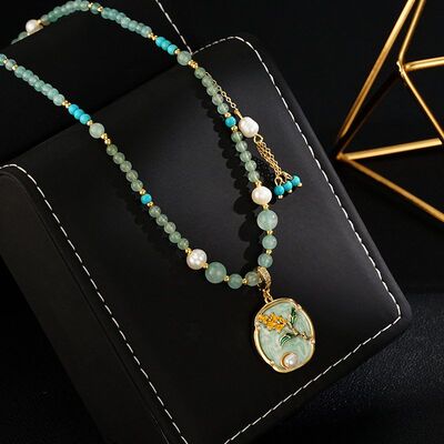 新中式国风复古滴釉花朵串珠项链女长款小清新珍珠流苏毛衣链高级