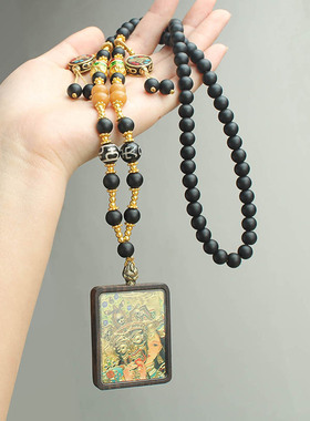 黑檀木琉璃圆珠男女新中式项链长