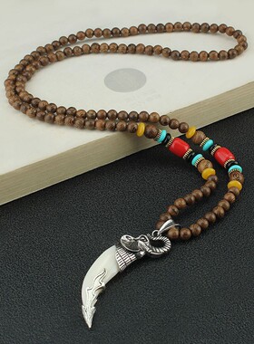 树脂鸡翅木圆珠男女个性霸气项链