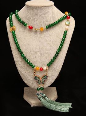 合金玻璃圆珠女新中式国风项链长