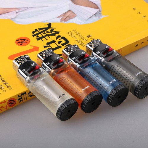 奥麦7102砂轮明火打火机定火锁火透明大气箱耐用充气款打火机新款