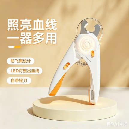 LED宠物指甲剪猫咪狗狗通用不锈钢防飞溅照明指甲钳防血位亮血线